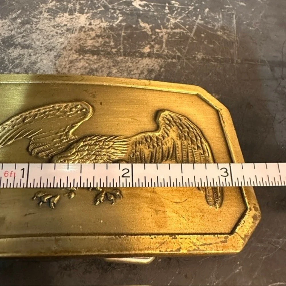 Vintage Eagle Belt Buckle Gold‎ Tone Americana Western Bird of Prey Rectangular